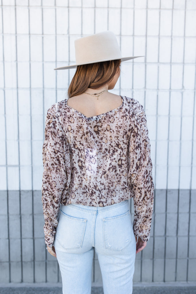 Alaina Sheer Abstract Bodysuit - BluePeppermint Boutique