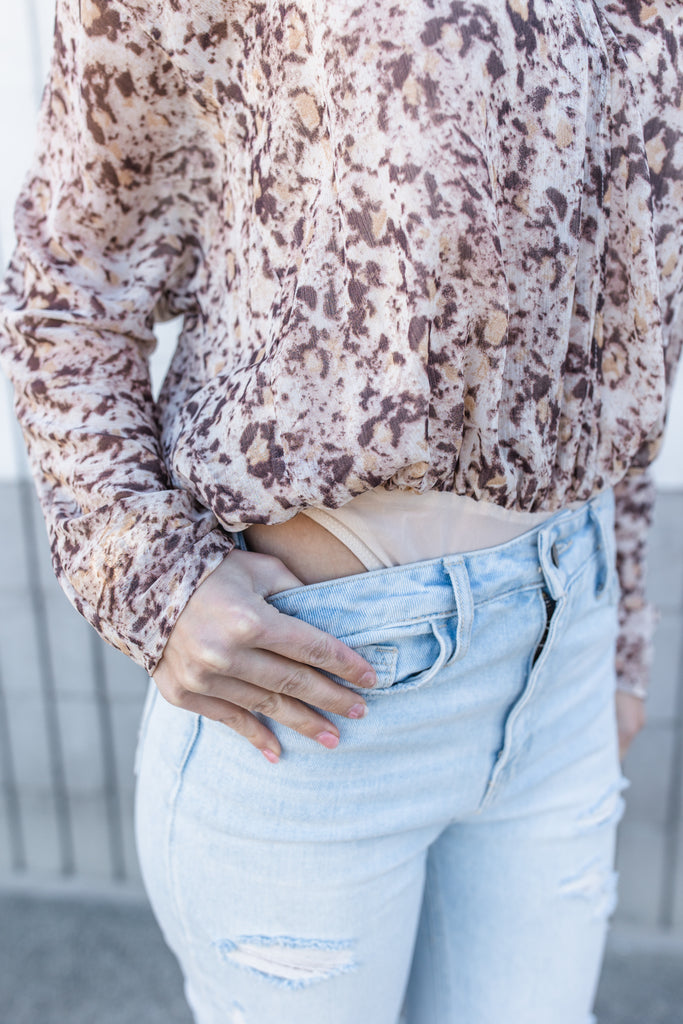Alaina Sheer Abstract Bodysuit - BluePeppermint Boutique