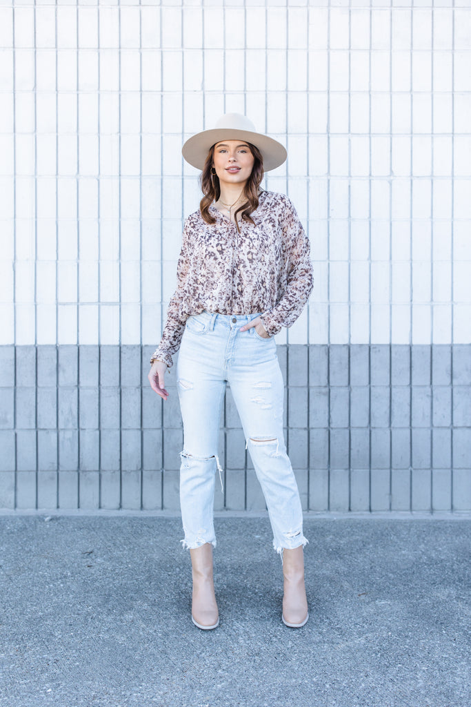 Alaina Sheer Abstract Bodysuit - BluePeppermint Boutique