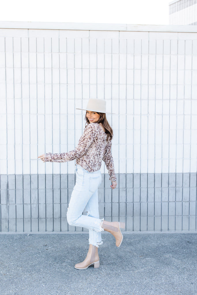 Alaina Sheer Abstract Bodysuit - BluePeppermint Boutique