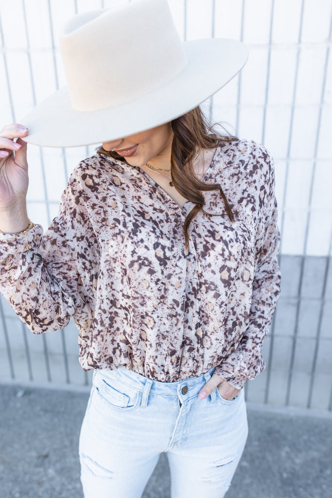 Alaina Sheer Abstract Bodysuit - BluePeppermint Boutique