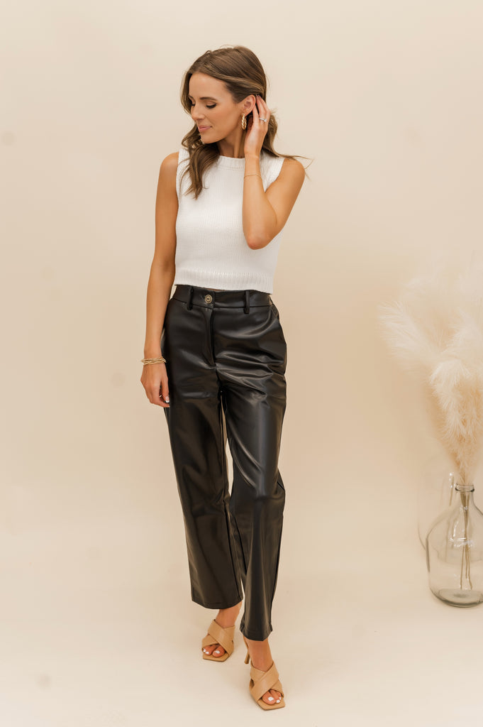 Colleen Faux Leather Straight Pants Black - BluePeppermint Boutique