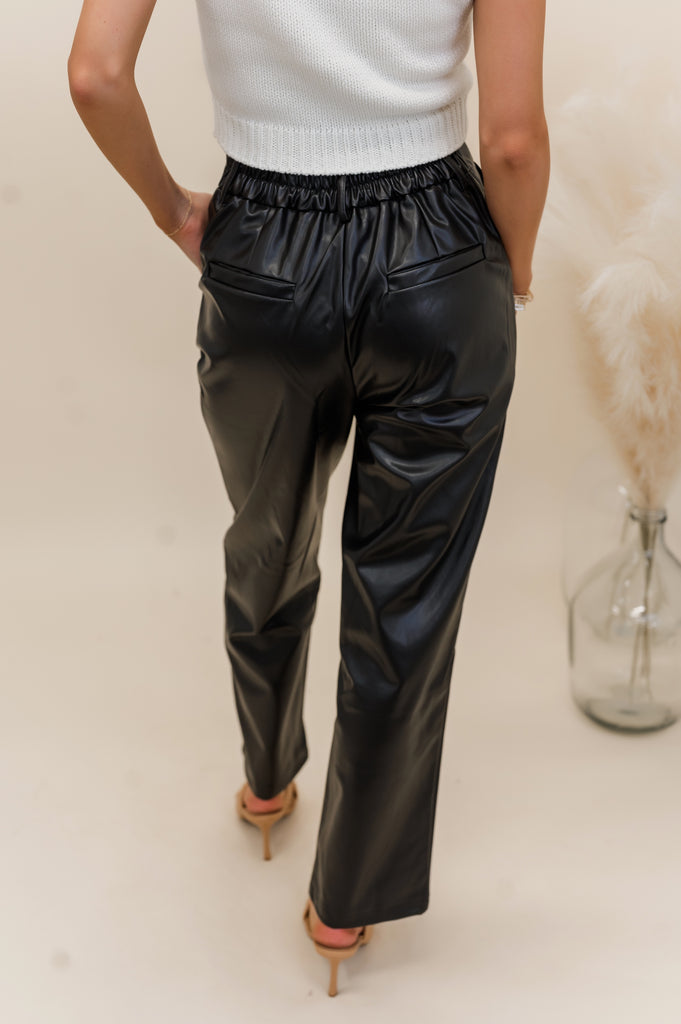Colleen Faux Leather Straight Pants Black - BluePeppermint Boutique