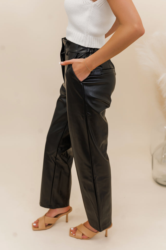 Colleen Faux Leather Straight Pants Black - BluePeppermint Boutique