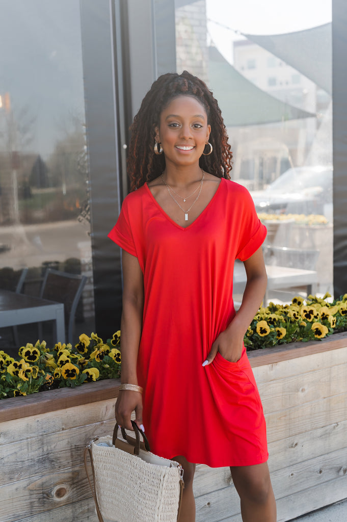 Camren Basic V-Neck Dress - BluePeppermint Boutique
