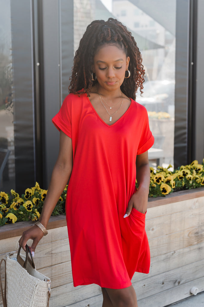 Camren Basic V-Neck Dress - BluePeppermint Boutique