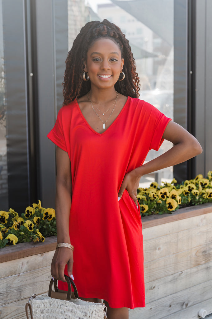 Camren Basic V-Neck Dress - BluePeppermint Boutique