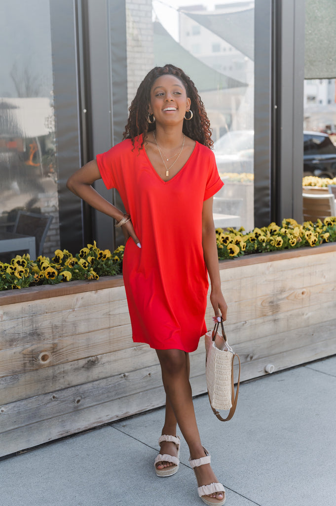 Camren Basic V-Neck Dress - BluePeppermint Boutique