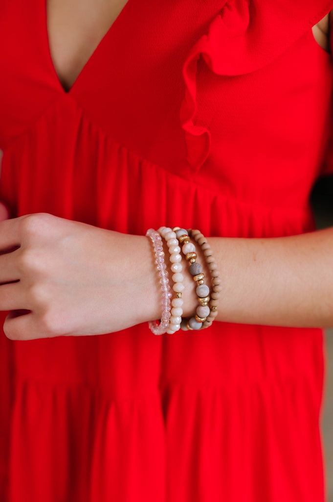 Natural Stone and Glass Bracelet Stack - BluePeppermint Boutique