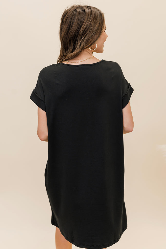 Camren Basic V-Neck Dress Black - BluePeppermint Boutique