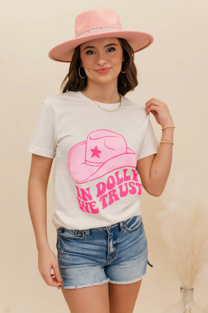 In Dolly We Trust Graphic Tee White - BluePeppermint Boutique