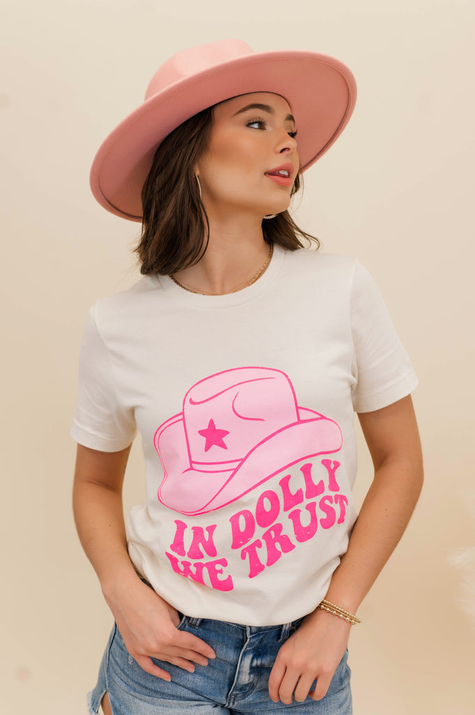 In Dolly We Trust Graphic Tee White - BluePeppermint Boutique