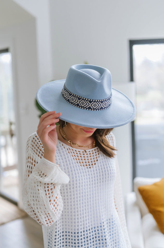 Eliza Aztec Wide Brim Hat - BluePeppermint Boutique