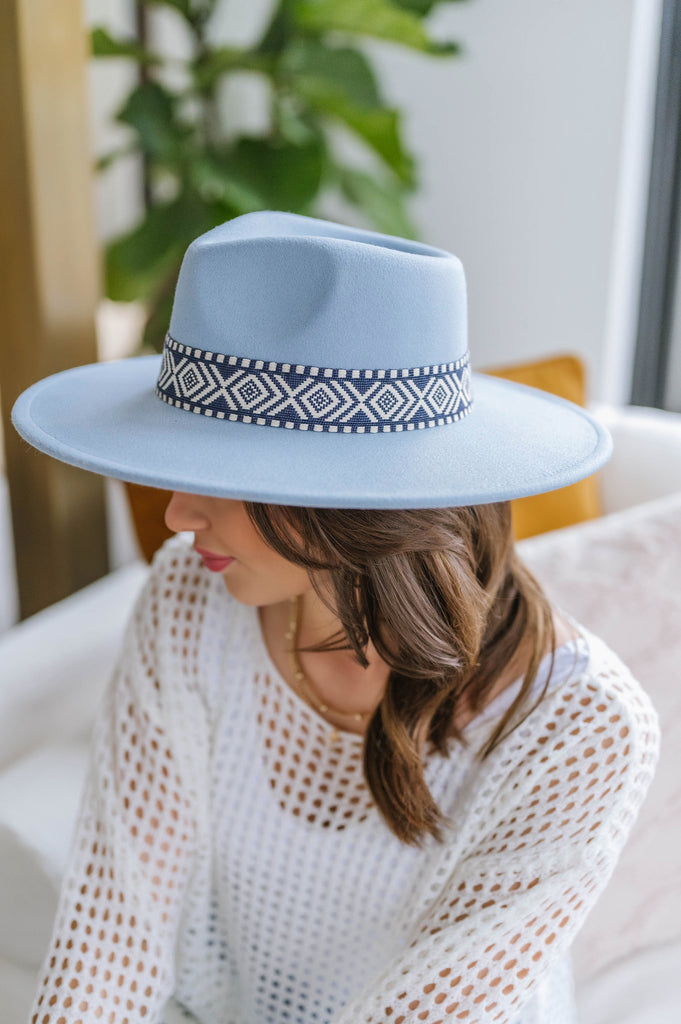 Eliza Aztec Wide Brim Hat - BluePeppermint Boutique