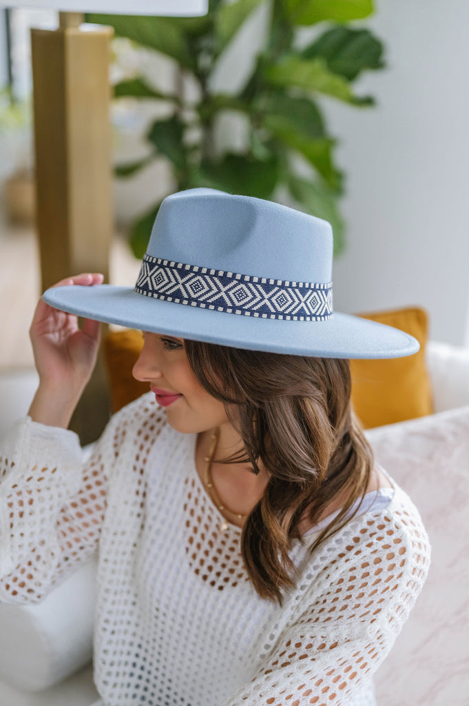 Eliza Aztec Wide Brim Hat - BluePeppermint Boutique