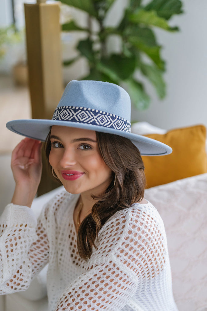Eliza Aztec Wide Brim Hat - BluePeppermint Boutique