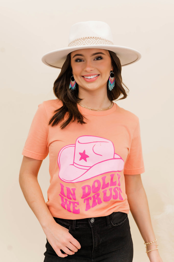 In Dolly We Trust Graphic Tee Coral - BluePeppermint Boutique