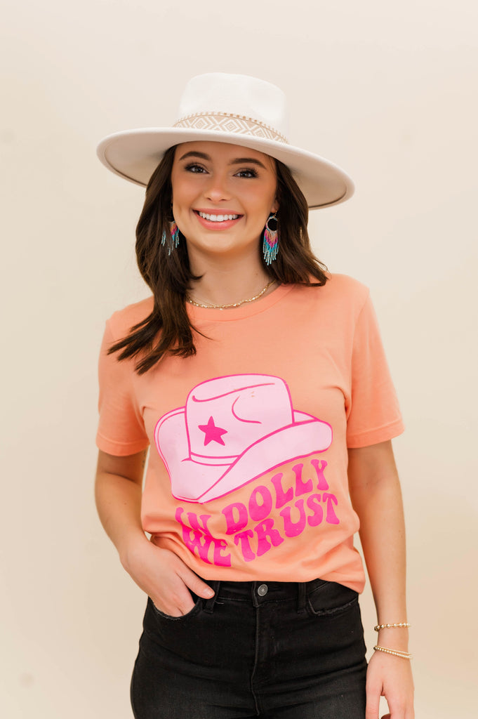 In Dolly We Trust Graphic Tee Coral - BluePeppermint Boutique