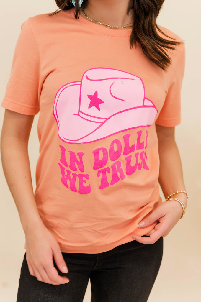 In Dolly We Trust Graphic Tee Coral - BluePeppermint Boutique