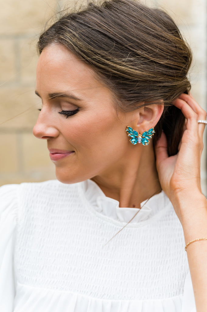 Butterfly Cluster Stone Earrings - BluePeppermint Boutique