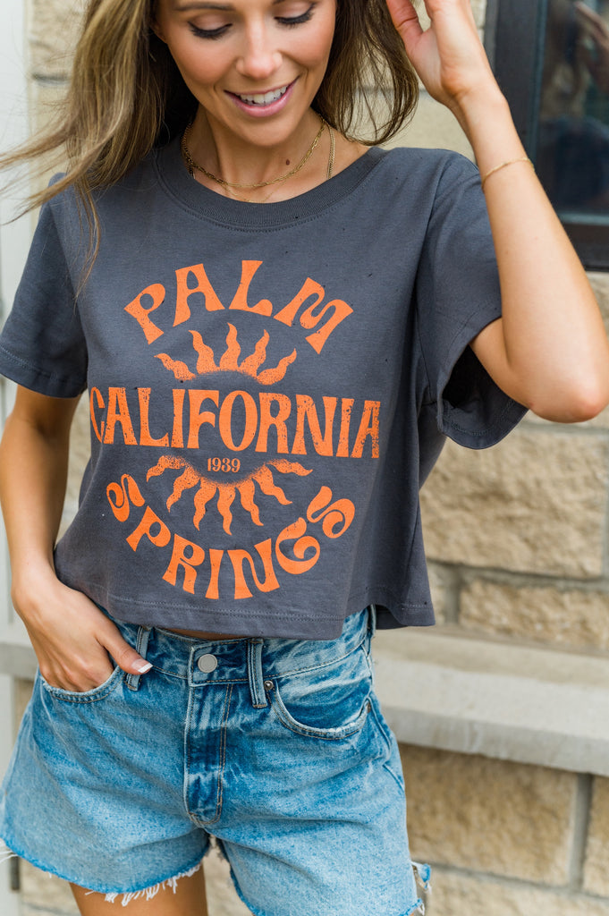 Palm Springs California Graphic Tee Grey - BluePeppermint Boutique