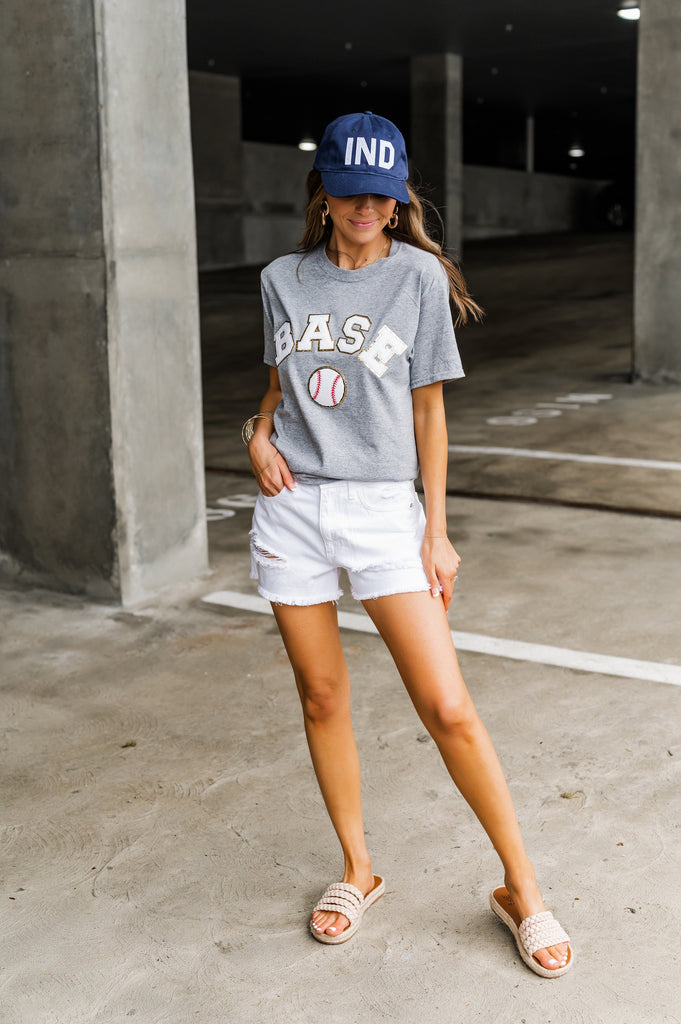 Baseball Chenille Graphic Tee Grey - BluePeppermint Boutique