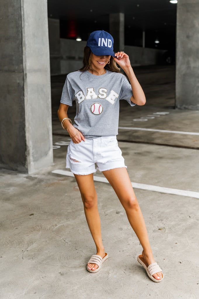 Baseball Chenille Graphic Tee Grey - BluePeppermint Boutique