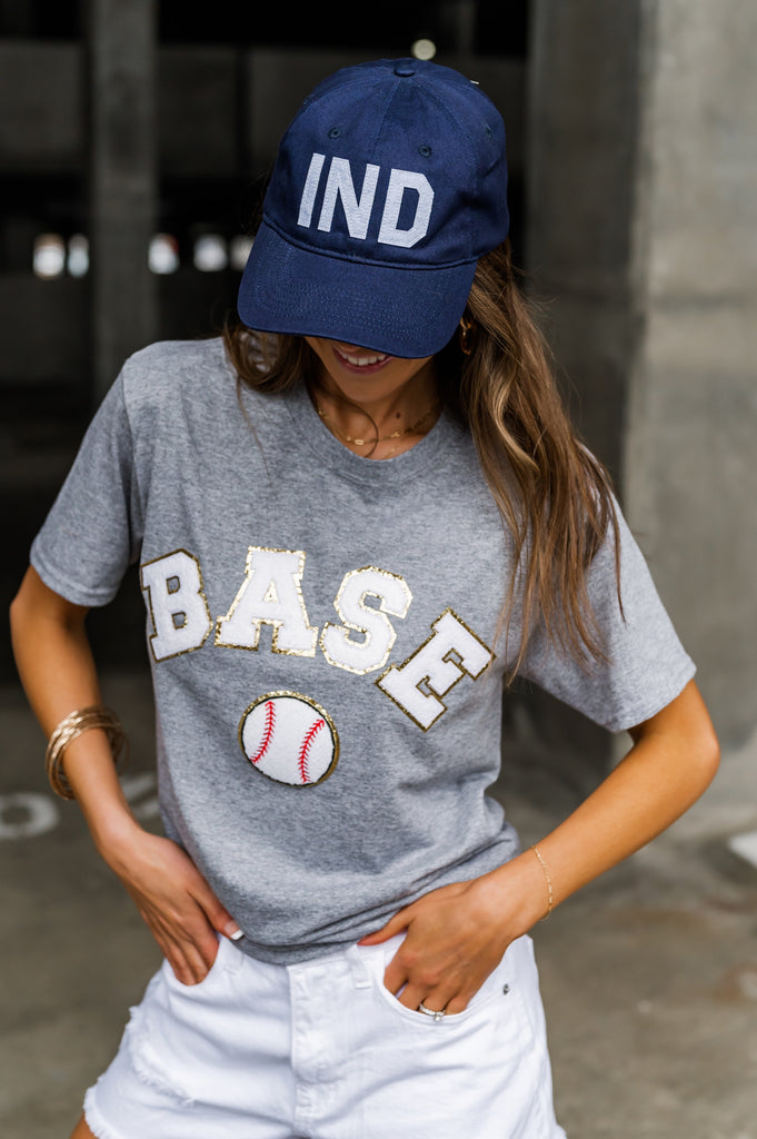 Baseball Chenille Graphic Tee Grey - BluePeppermint Boutique