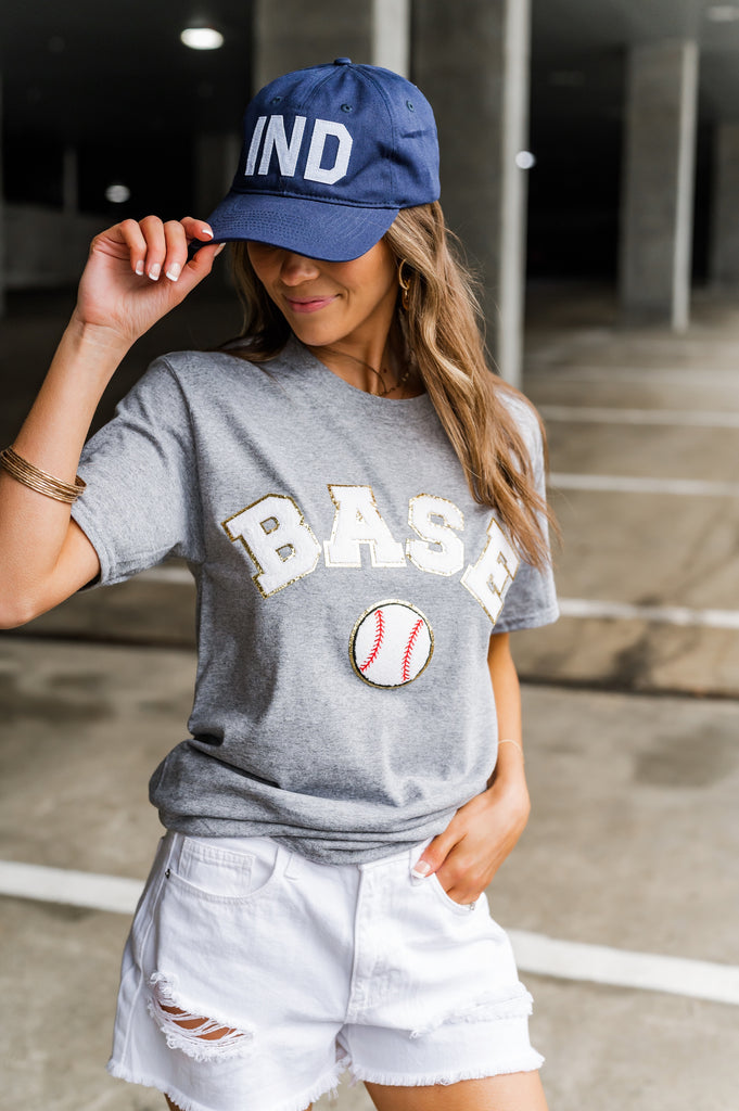 Baseball Chenille Graphic Tee Grey - BluePeppermint Boutique