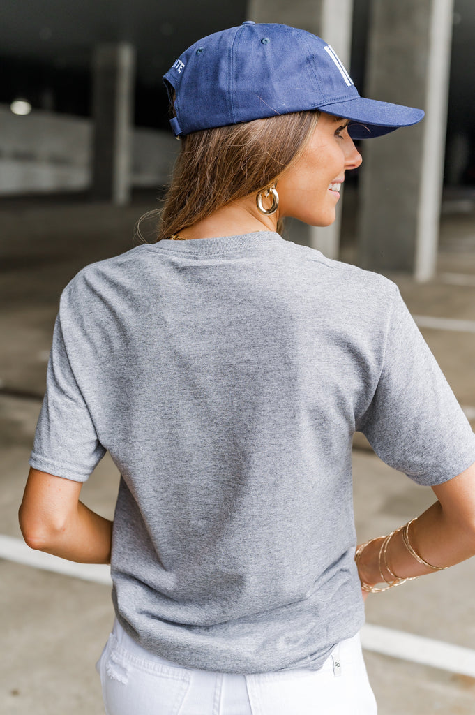 Baseball Chenille Graphic Tee Grey - BluePeppermint Boutique