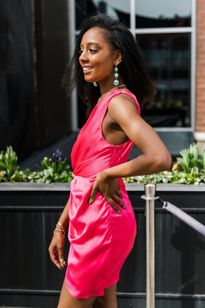 Melissa One Shoulder Dress Pink - BluePeppermint Boutique