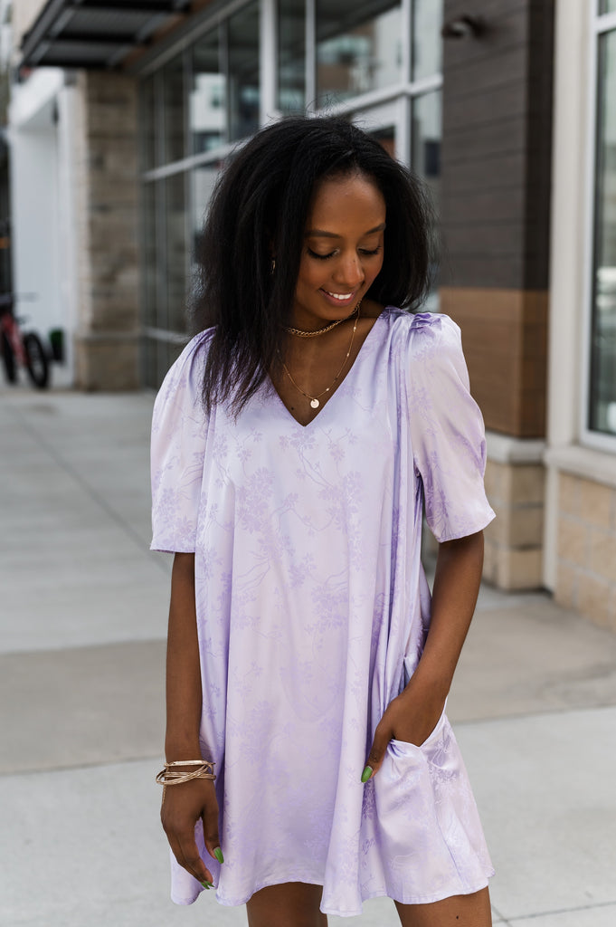 Nyla Burnout Silk Dress Lavender - BluePeppermint Boutique