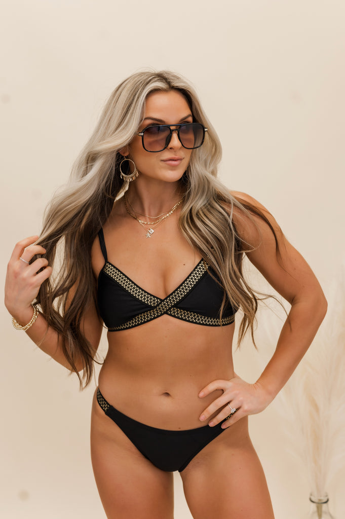 Elena Gold Trim Bikini Top - BluePeppermint Boutique