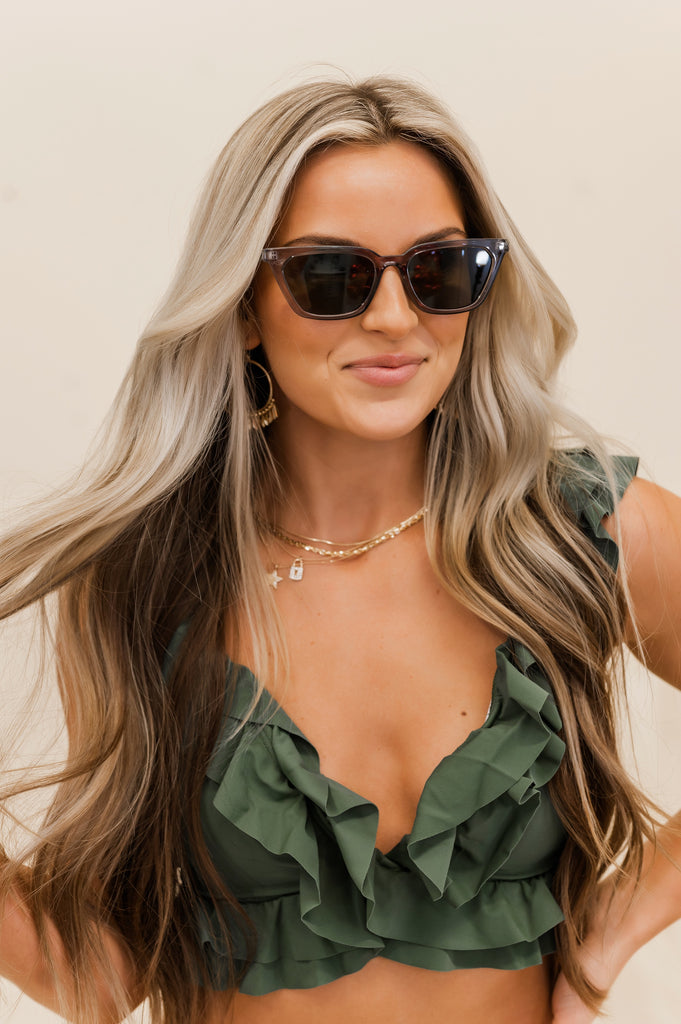 Kay Ruffle Bikini Top Green - BluePeppermint Boutique