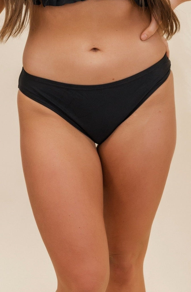 Kay Mid-Rise Bikini Bottom Black - BluePeppermint Boutique