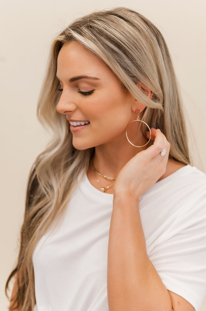 Golden Circle Drop Earrings - BluePeppermint Boutique