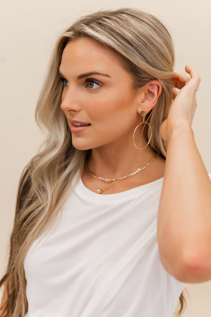 Golden Circle Drop Earrings - BluePeppermint Boutique