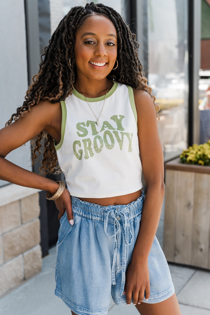 Stay Groovy Graphic Crop Top - BluePeppermint Boutique
