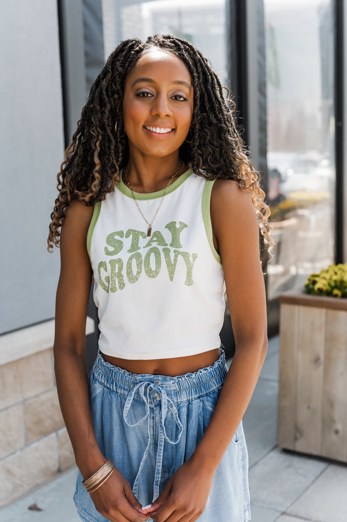 Stay Groovy Graphic Crop Top - BluePeppermint Boutique