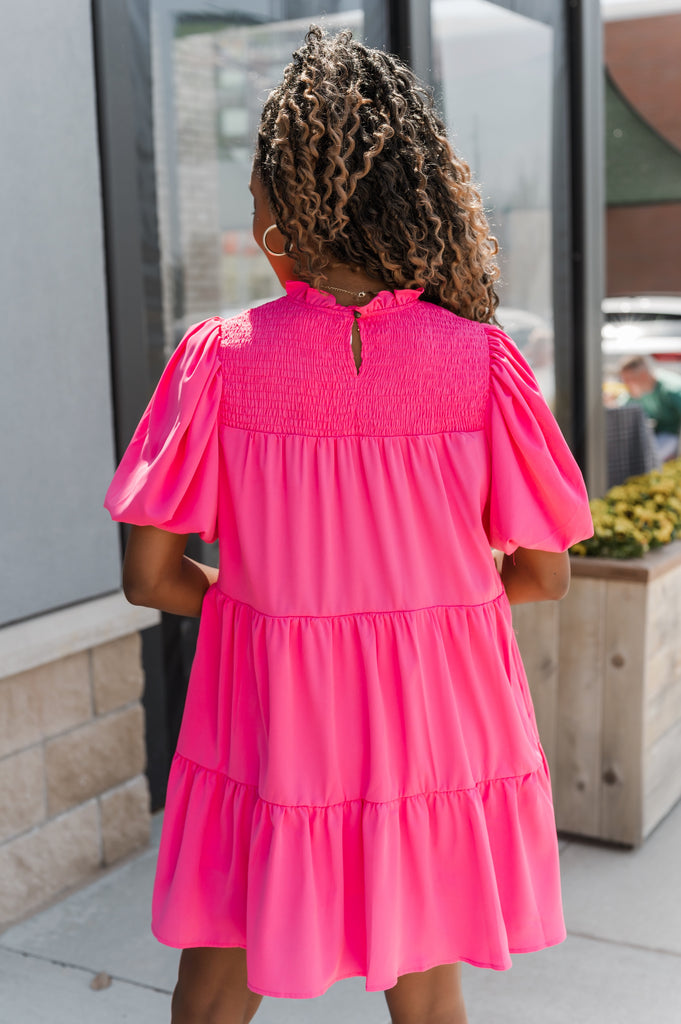 Georgia Mock Neck Babydoll Dress Pink - BluePeppermint Boutique