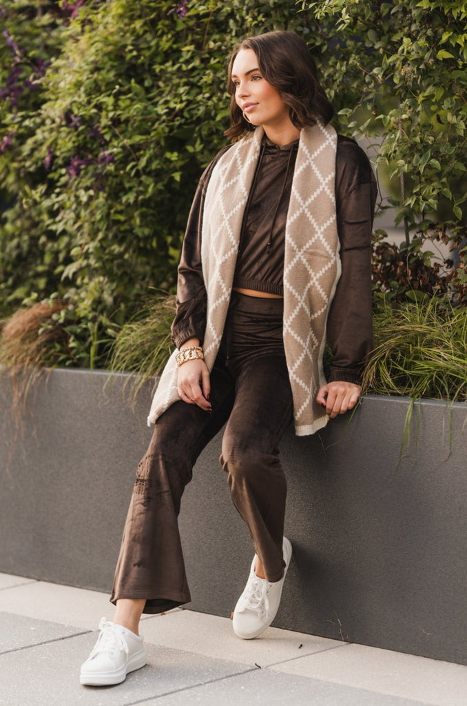 Kiara Cropped Velour Hoodie Chocolate - BluePeppermint Boutique