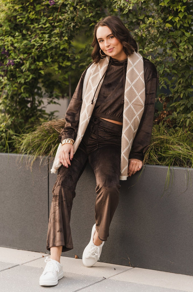 Larisa High Waist Velour Pants Chocolate - BluePeppermint Boutique