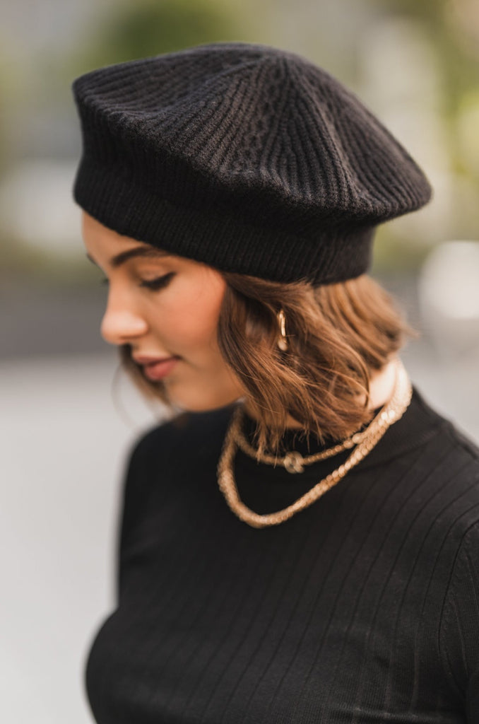 Cable Knit Beret Hat - BluePeppermint Boutique
