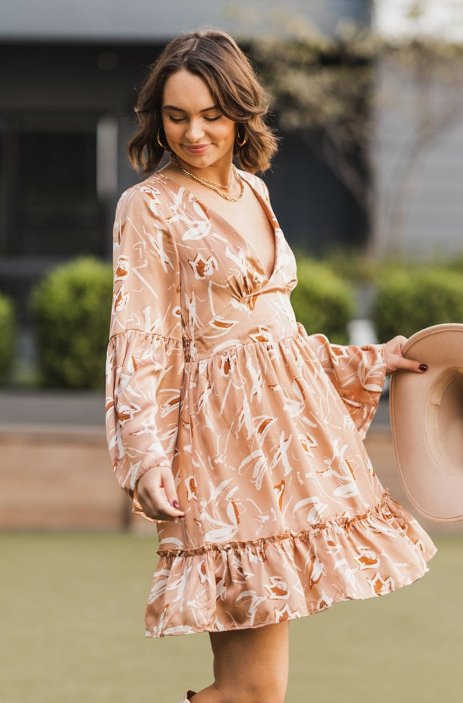Steffi Abstract Flower Bell Sleeve Dress - BluePeppermint Boutique