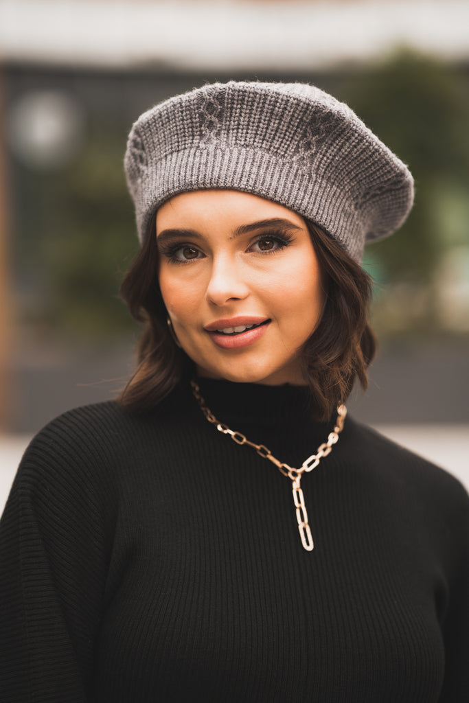 Cable Knit Beret Hat - BluePeppermint Boutique