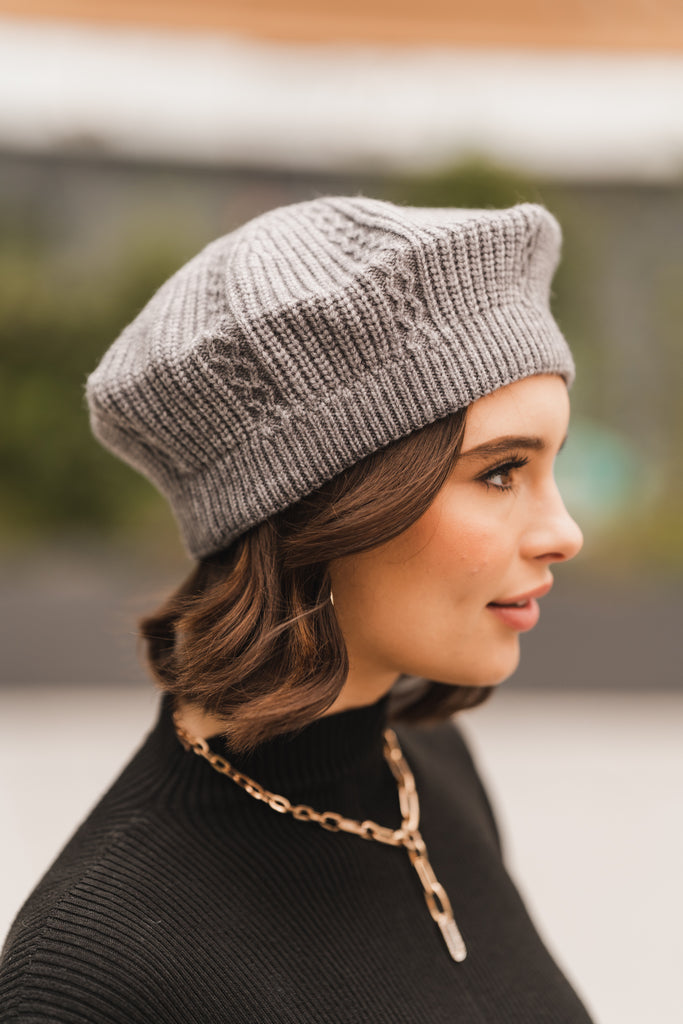 Cable Knit Beret Hat - BluePeppermint Boutique