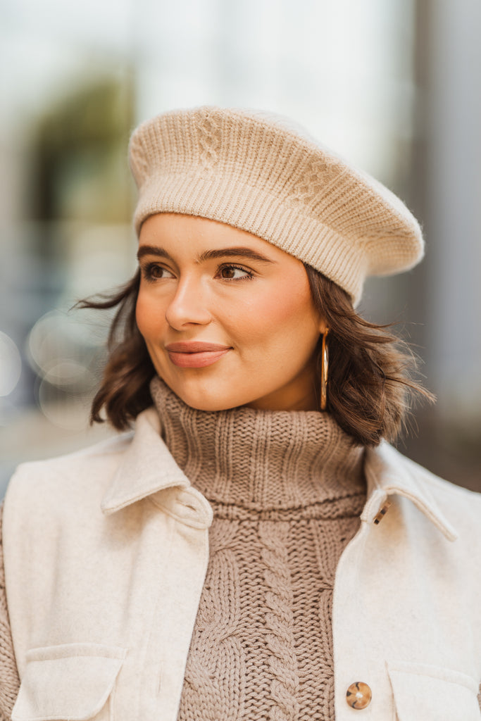 Cable Knit Beret Hat - BluePeppermint Boutique