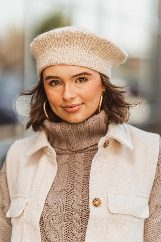 Cable Knit Beret Hat - BluePeppermint Boutique