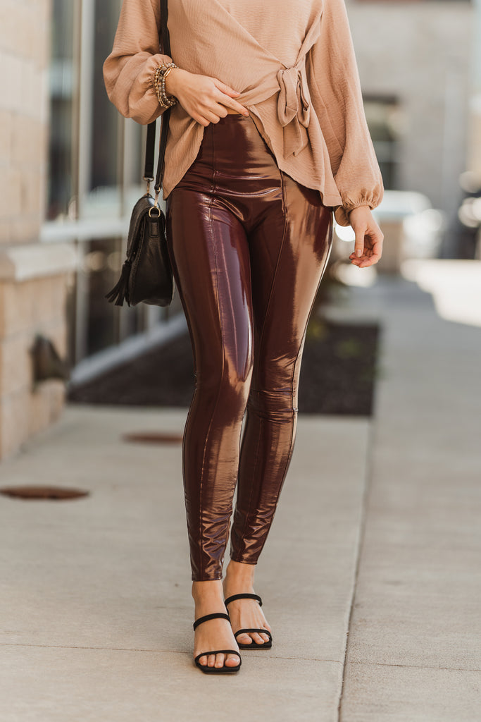 Spanx Faux Patent Leather Leggings - Ruby - BluePeppermint Boutique