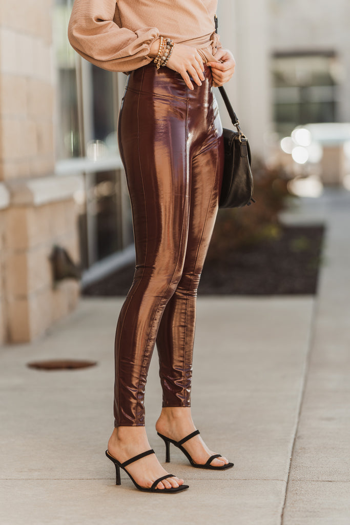 Spanx Faux Patent Leather Leggings - Ruby - BluePeppermint Boutique